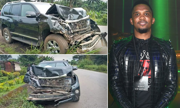 Samuel Eto'o, African Football icon, hospitalized with minor head injury after being involved in car accident in Cameroon (Photos)