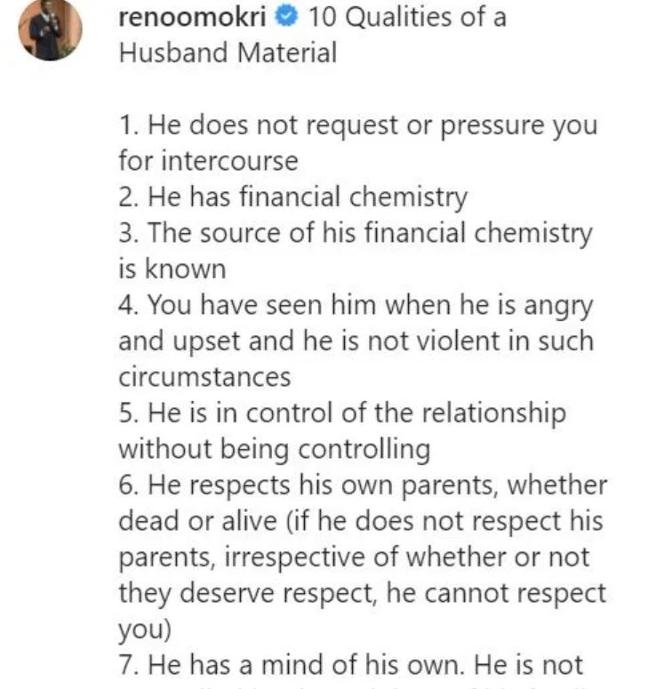 See the 10 Qualities of a Good Husband Material – Reno Omokri 1 reno Quotes 1