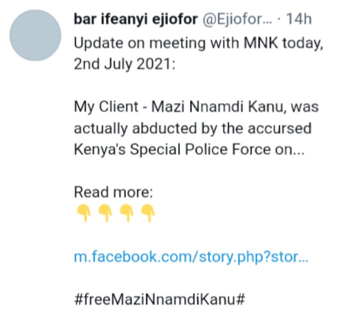 "Kenyan Special Police Forces abducted and tortured Kanu for few days before handing him over to DSS" - Nnamdi Kanu's Lawyer says 1 1 6