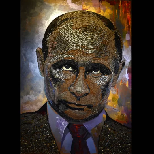 “The Face of War”: Ukranian artist designs mosaic of Putin’s face with bullet shells 1 Daria Marchenko Face of War 100 11